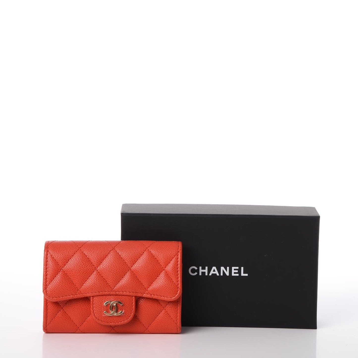 Caviar Quilted Flap Card Holder Red