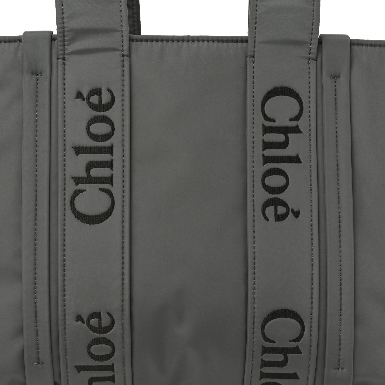 Chloe Recycled Nylon Medium Woody Ribbon Tote Elephant Grey 7 of 9