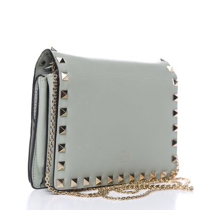 Valentino Garavani Calfskin Rockstud Wallet on Chain Water Green 3 of 15