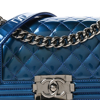 Chanel Metallic Patent Calfskin Quilted Small Boy Flap Blue 8 of 11