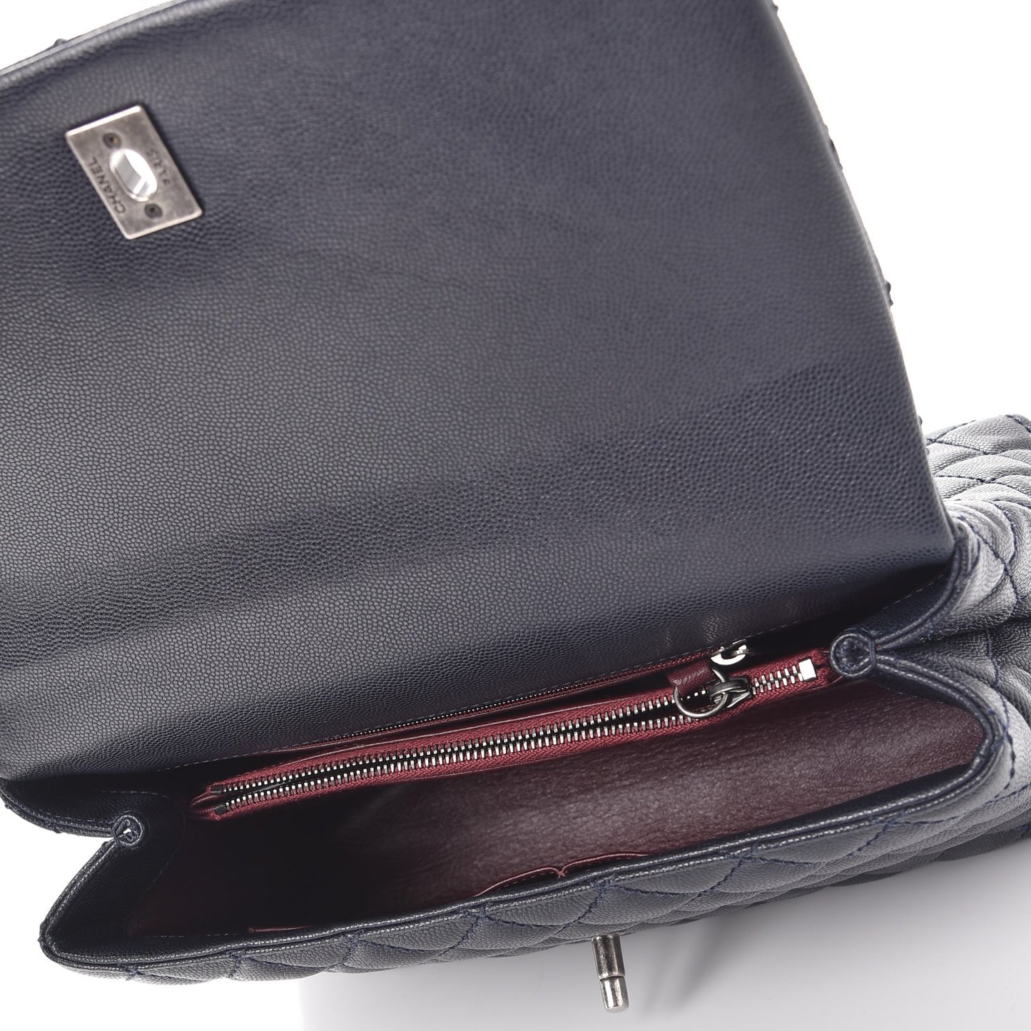 Caviar Lizard Quilted Small Coco Handle Flap Navy