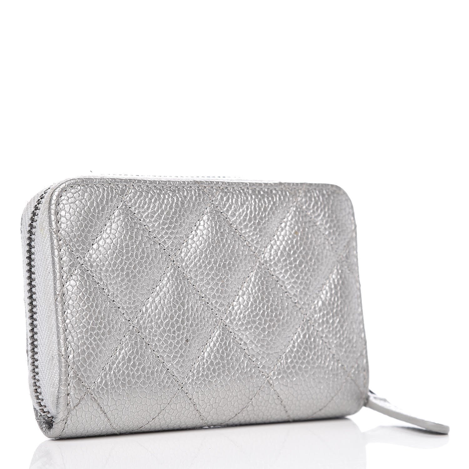 Chanel Metallic Caviar Quilted Zip Coin Purse Grey 3 of 11