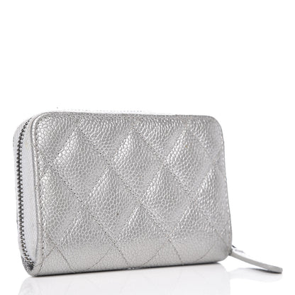 Chanel Metallic Caviar Quilted Zip Coin Purse Grey 3 of 11