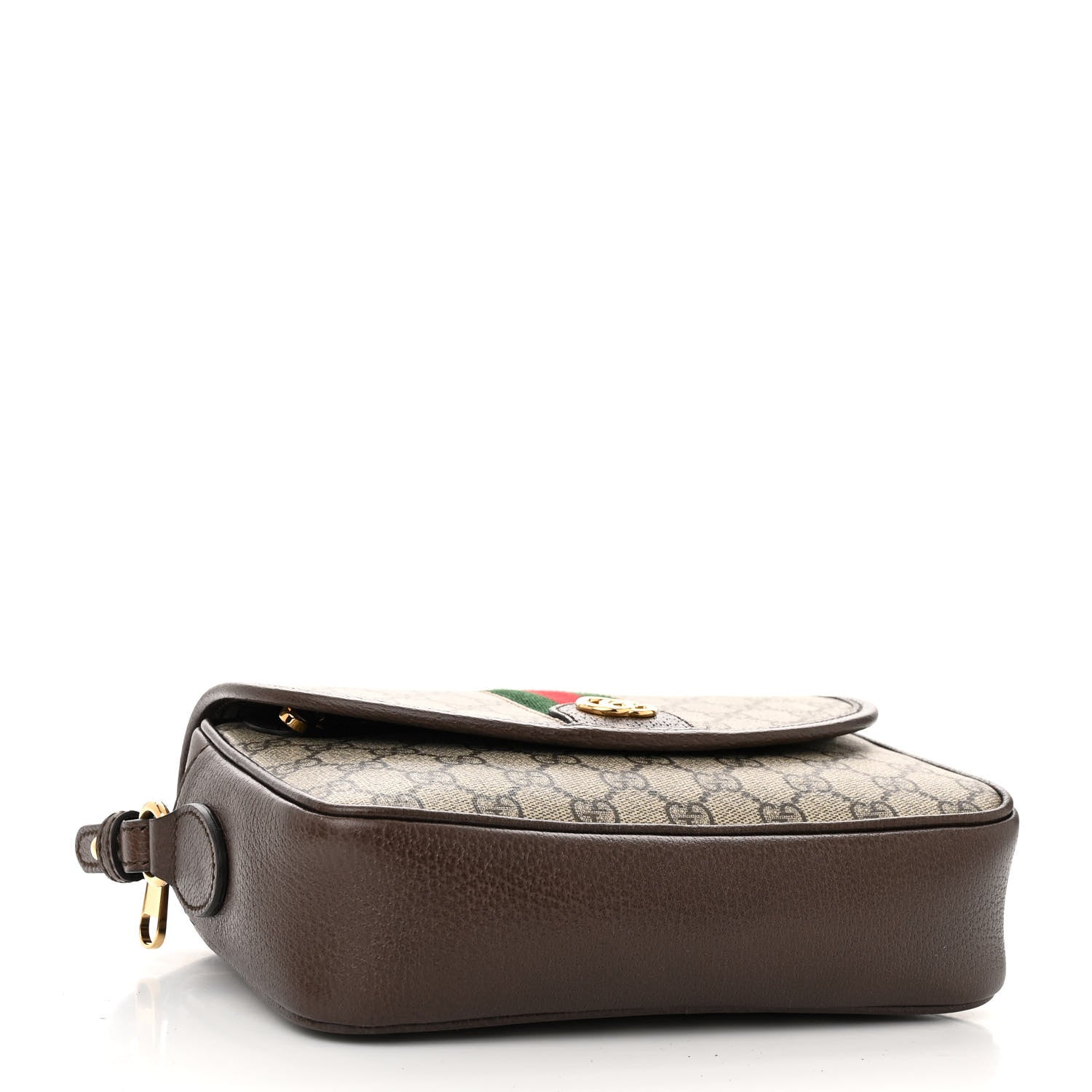 Gucci GG Supreme Monogram Textured Dollar Calfskin Web Studded Mini Ophidia Flap Shoulder Bag Beige Ebony New Acero 4 of 10