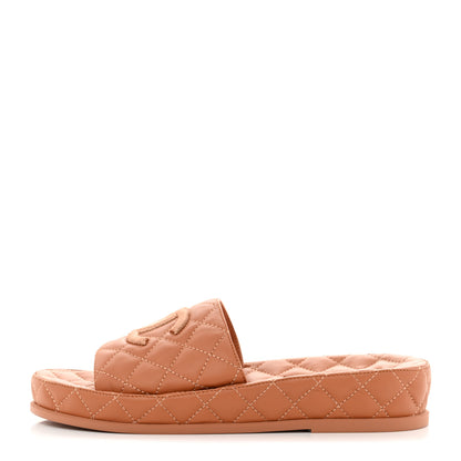 Chanel Lambskin Quilted CC Mules Sandals 38 Brown 1 of 9