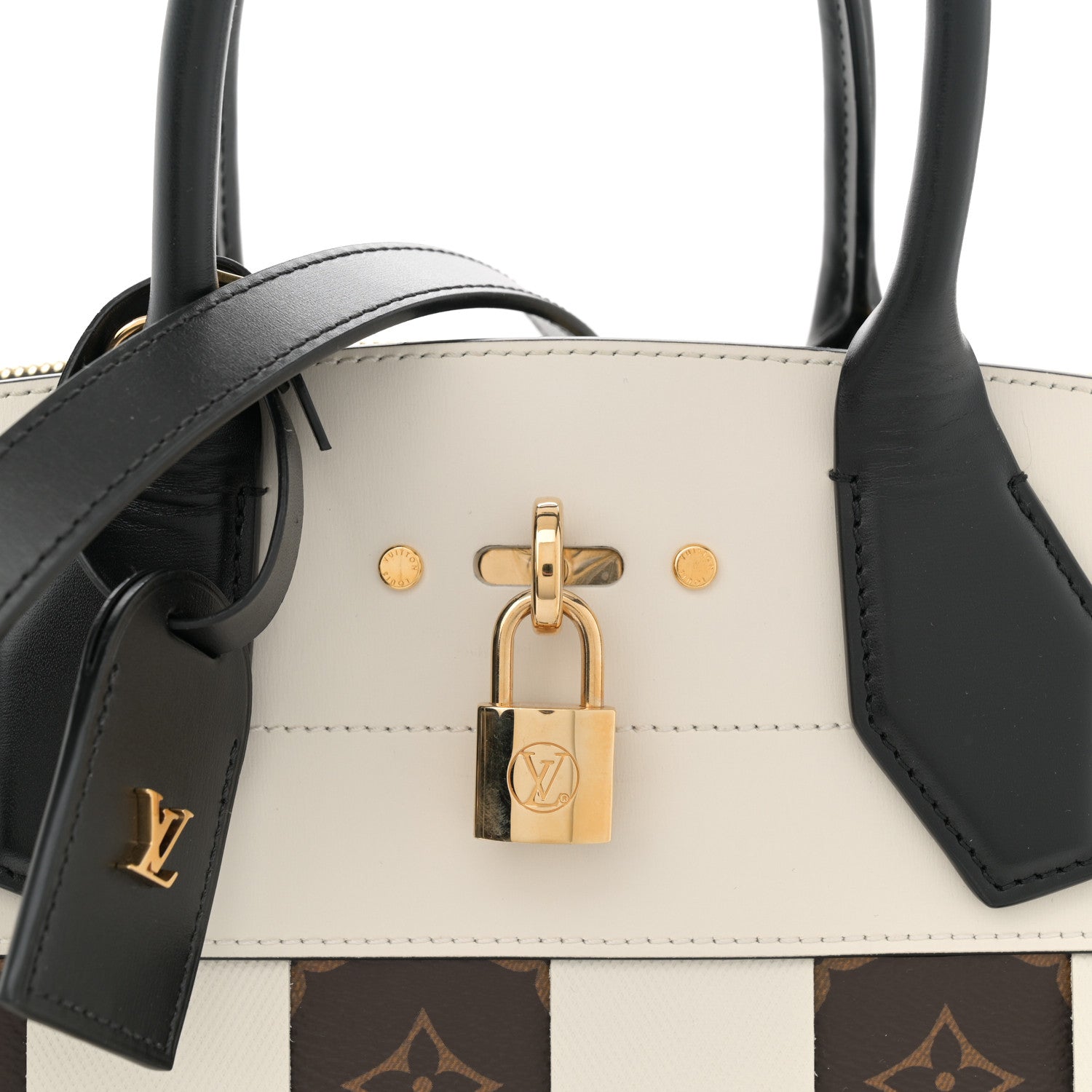 Louis Vuitton Calfskin Monogram Damier Tressage City Steamer MM Creme 7 of 10