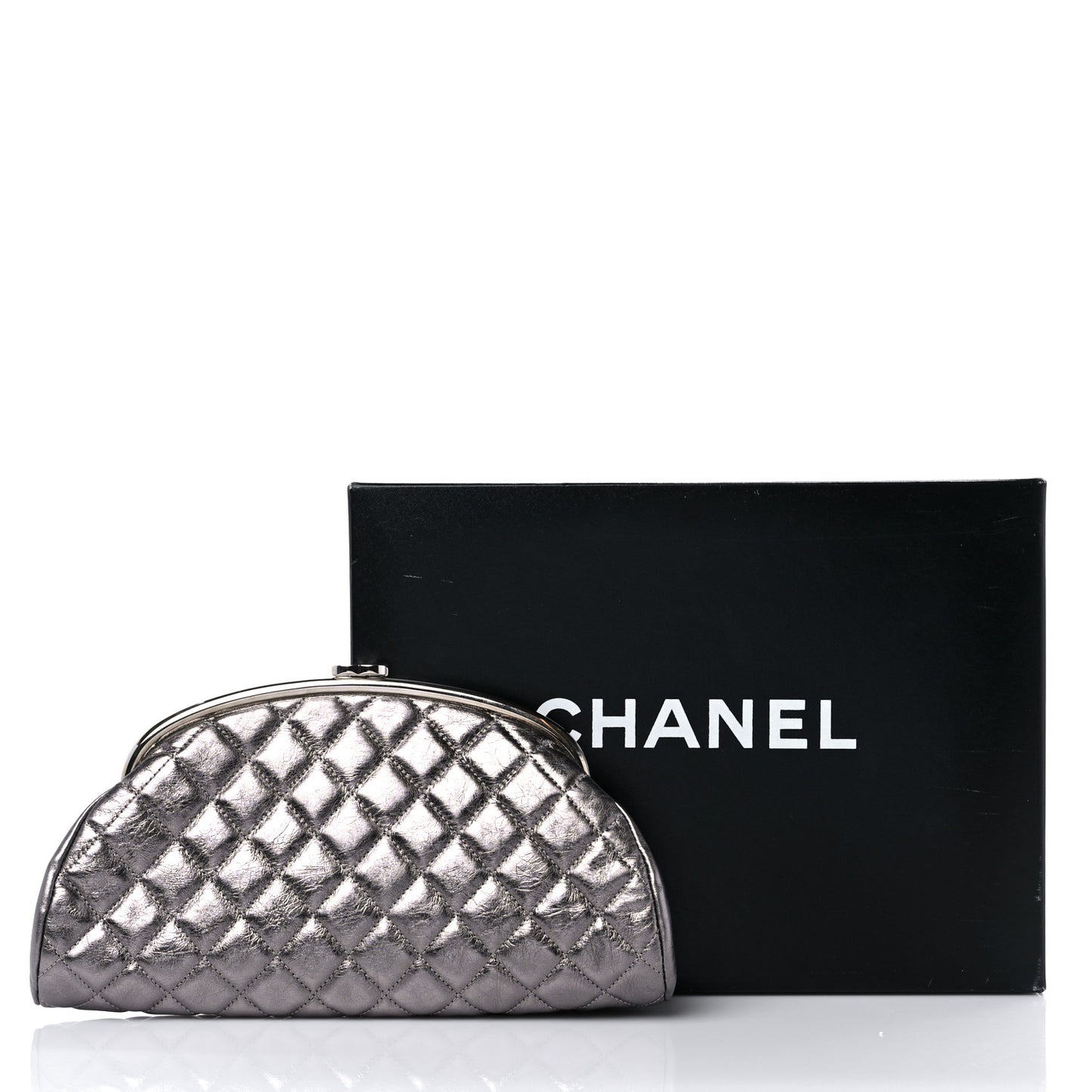 Metallic Aged Calfskin Quilted Timeless Clutch Silver