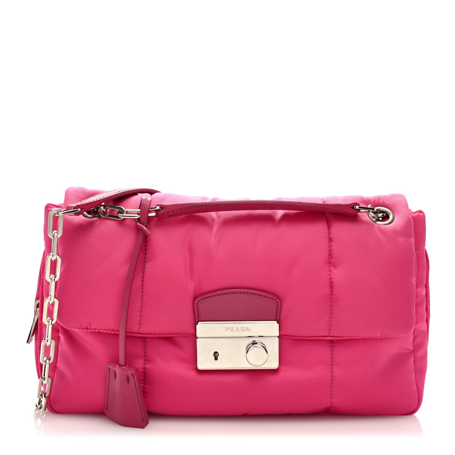 Prada Tessuto Nylon Bomber Sound Chain Flap Shoulder Bag Fuxia 1 of 8