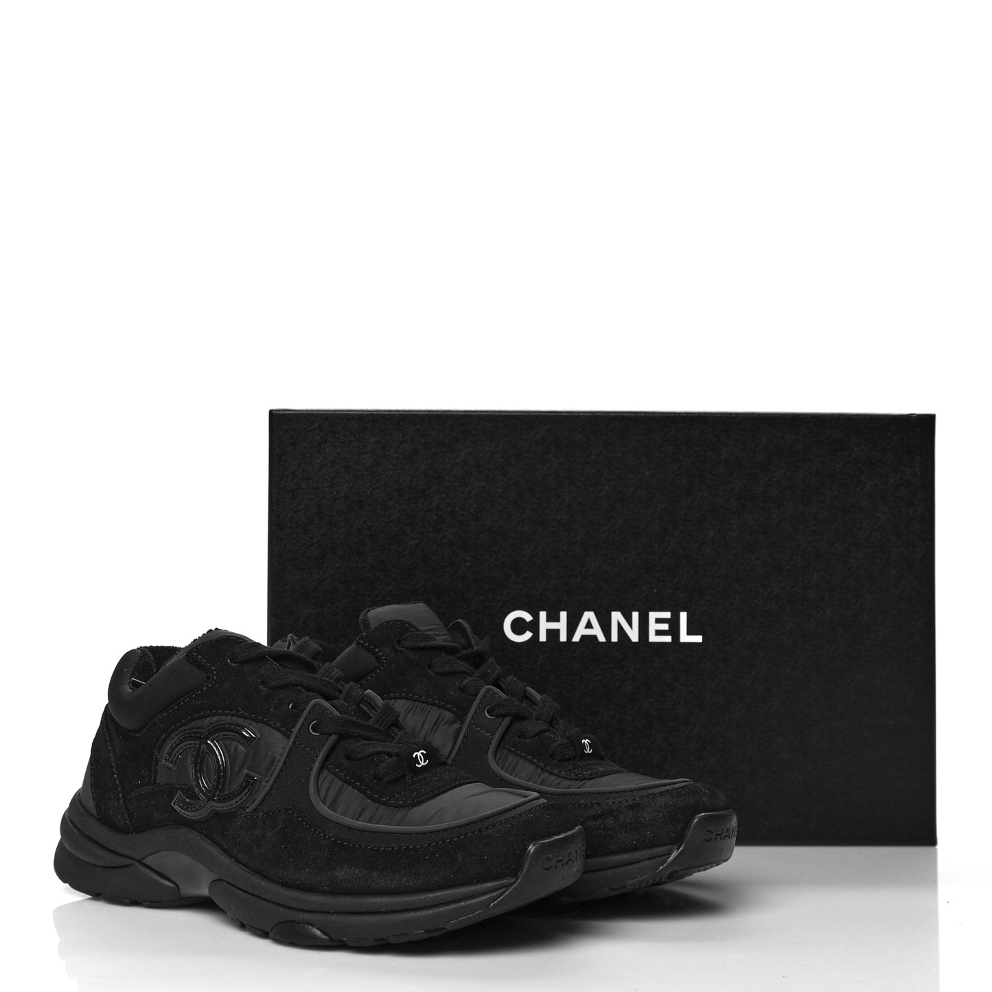Fabric Calfskin Suede CC Sneakers 38 Black