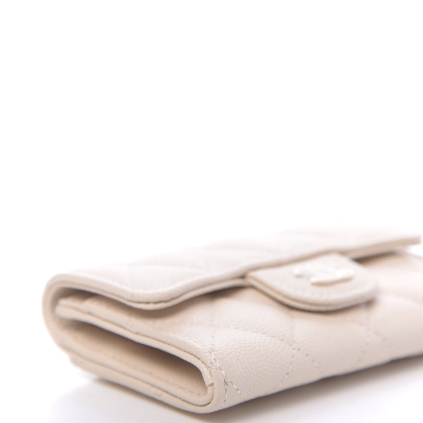 Caviar Quilted Flap Card Holder Wallet Light Beige