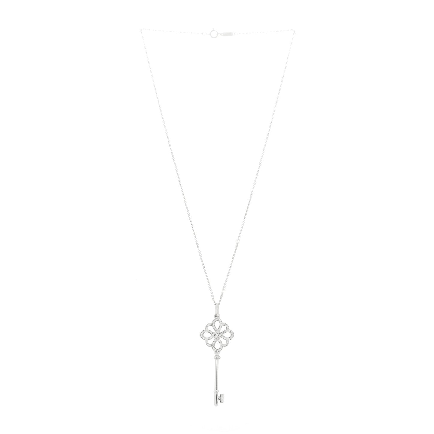 18K White Gold Diamond Knot Key Pendant Necklace