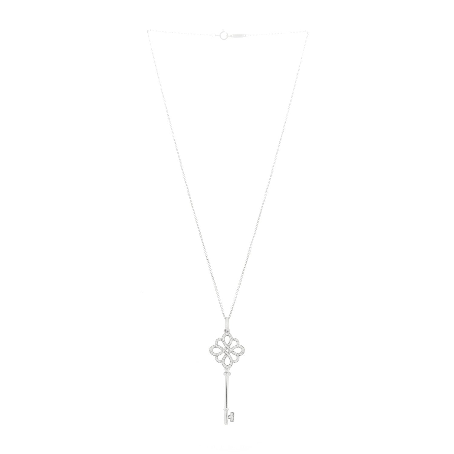 Tiffany 18K White Gold Diamond Knot Key Pendant Necklace 2 of 6