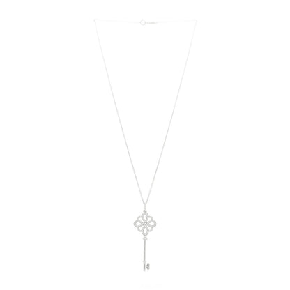 Tiffany 18K White Gold Diamond Knot Key Pendant Necklace 2 of 6