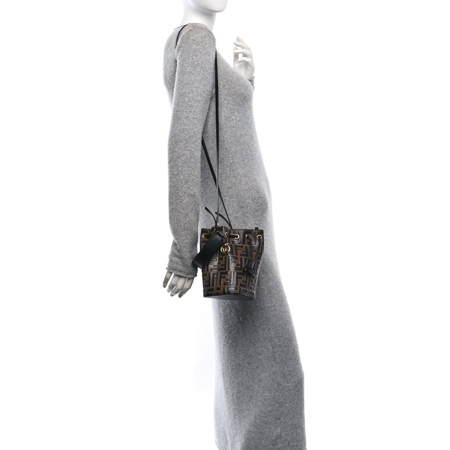 Fendi Vitello Liberty F is Fendi Bi-Color FF 1974 Embossed Mini Mon Tresor Bucket Bag Maya Black 2 of 11