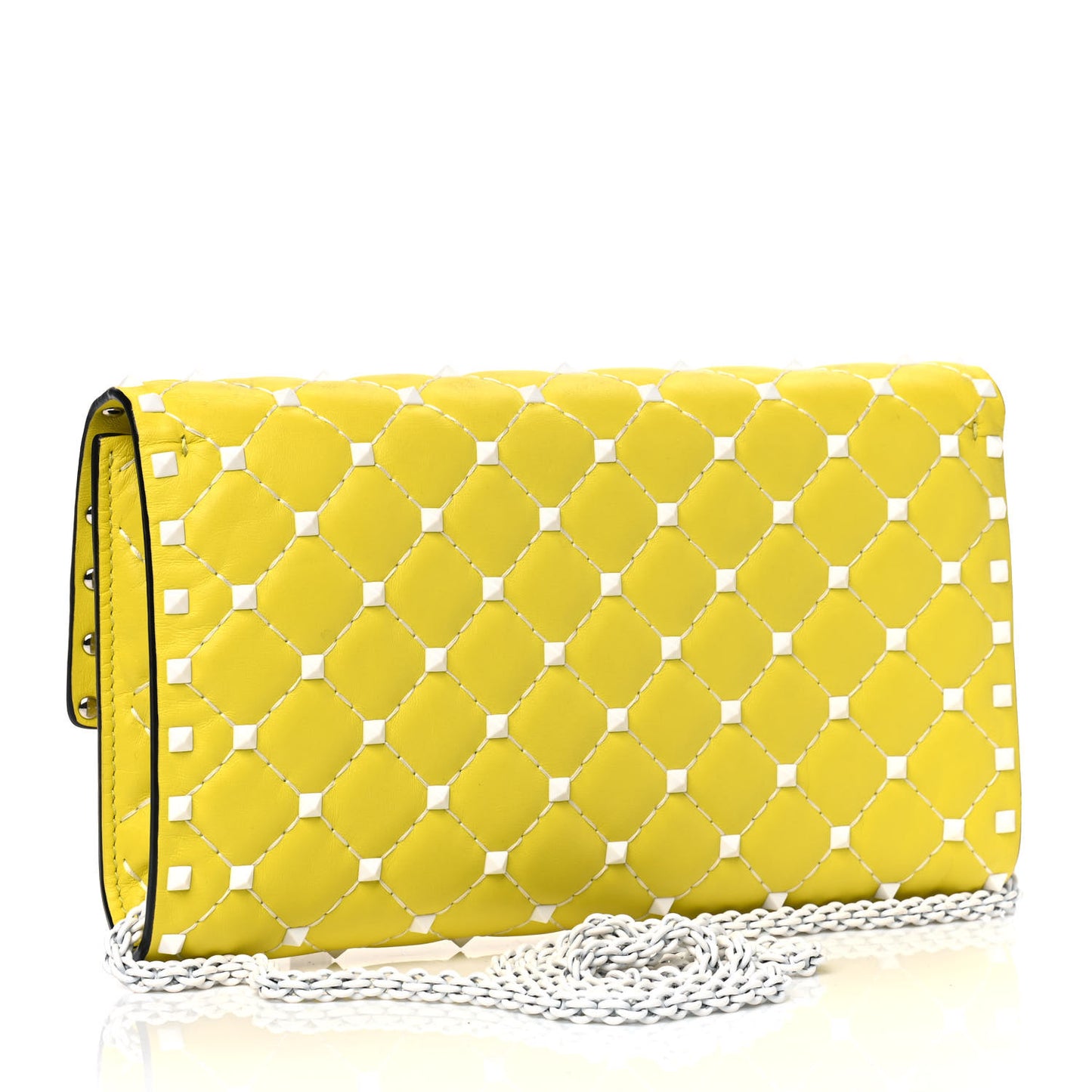 Lambskin Free Rockstud Spike Wallet On Chain Light Yellow