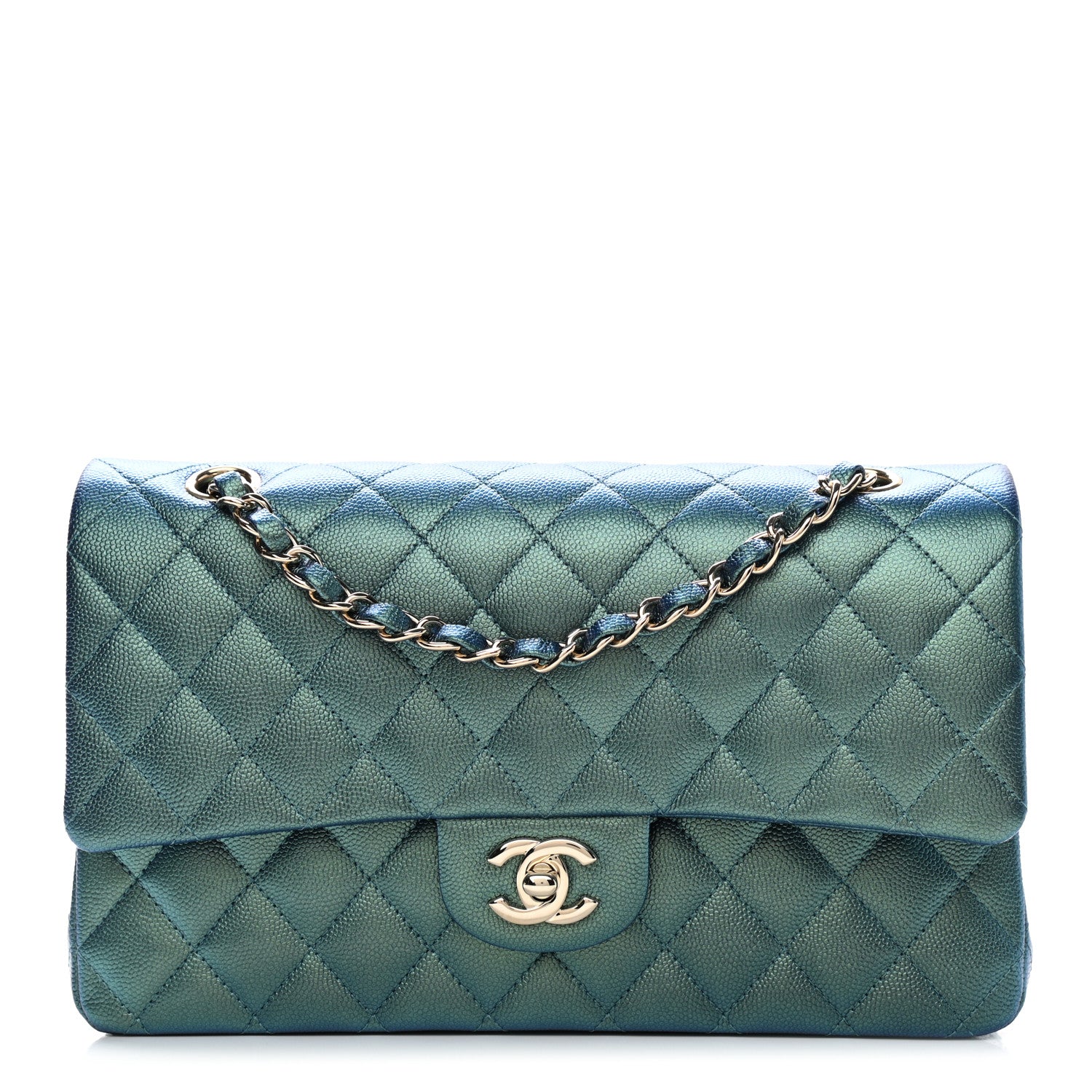 Chanel Iridescent Caviar Quilted Medium Double Flap Green 1 of 9