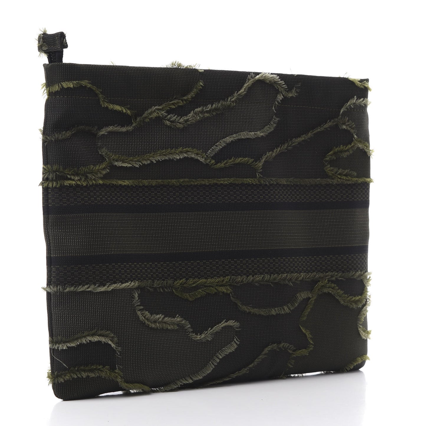 Canvas Embroidered Camouflage Medium Diordouble Zip Pouch Green