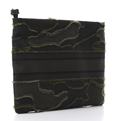 Christian Dior Canvas Embroidered Camouflage Medium Diordouble Zip Pouch Green 3 of 10