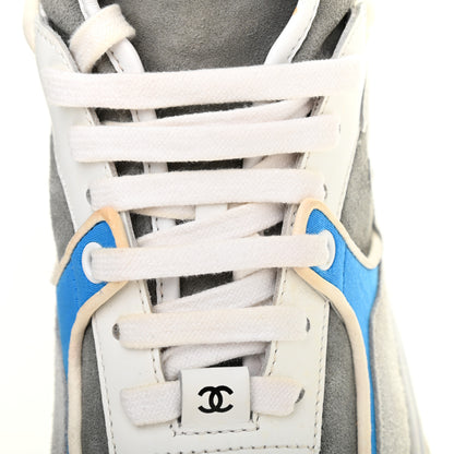 Chanel Suede Calfskin Lambskin High Top CC Sneakers 36 White Grey Fluo Blue 11 of 11