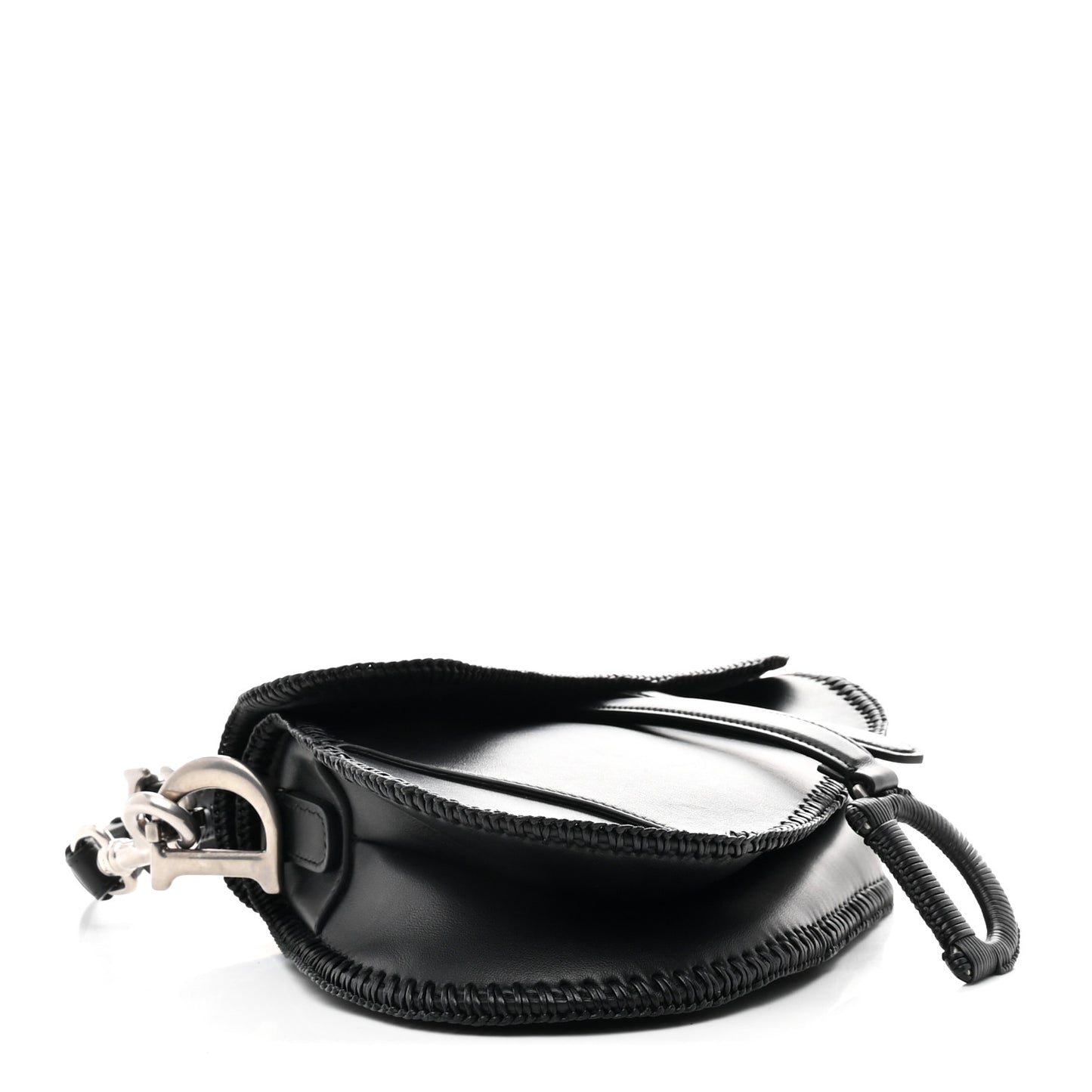 Smooth Calfskin Braided Saddle Bag With Strap Black