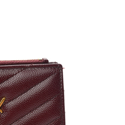 Saint Laurent Grain De Poudre Matelasse Chevron Monogram Zipped Card Case Palissandre 8 of 9