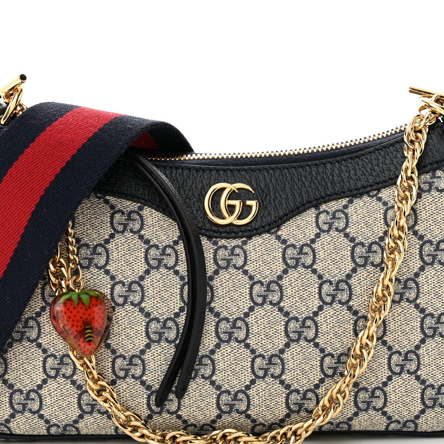 Gucci GG Supreme Monogram Textured Dollar Calfskin Web Small Ophidia GG Handbag Beige Blue 8 of 10