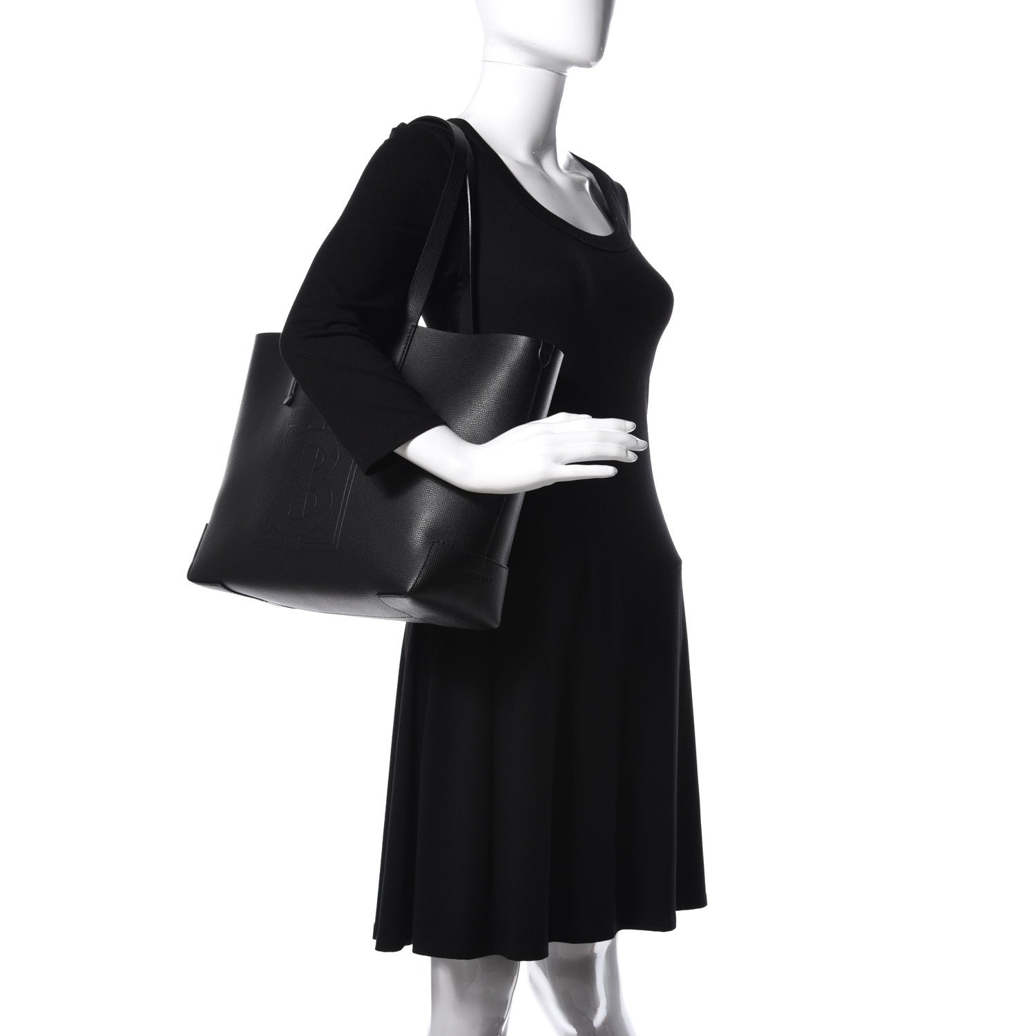 Burberry Calfskin TB Motif Embossed Medium Tote Black 2 of 8