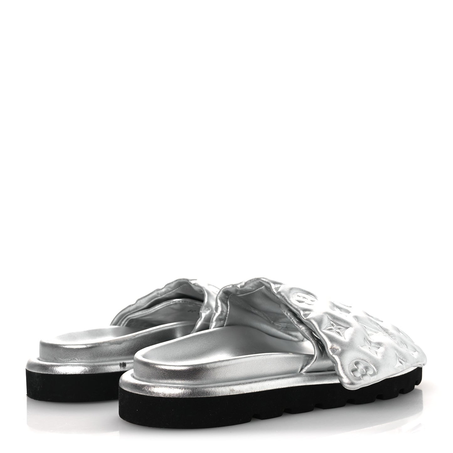 Lambskin Embossed Monogram Pool Pillow Flat Comfort Mule 39 Silver