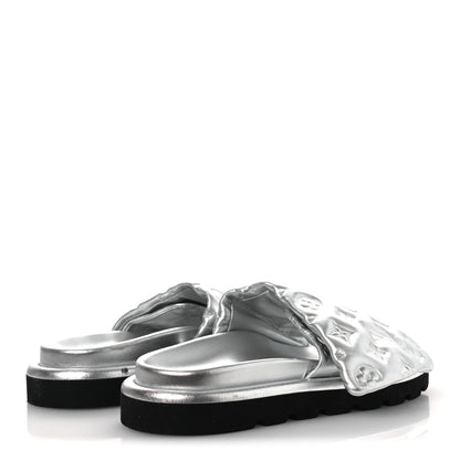 Louis Vuitton Lambskin Embossed Monogram Pool Pillow Flat Comfort Mule 39 Silver 5 of 14