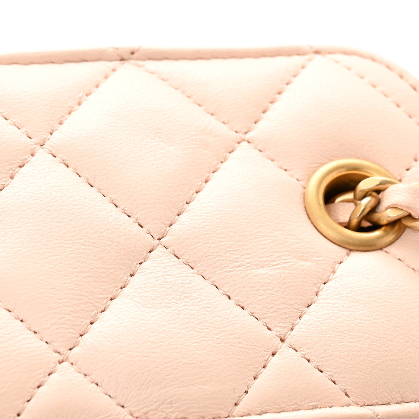 Lambskin Quilted Pearl Crush Mini Vanity Case With Chain Beige