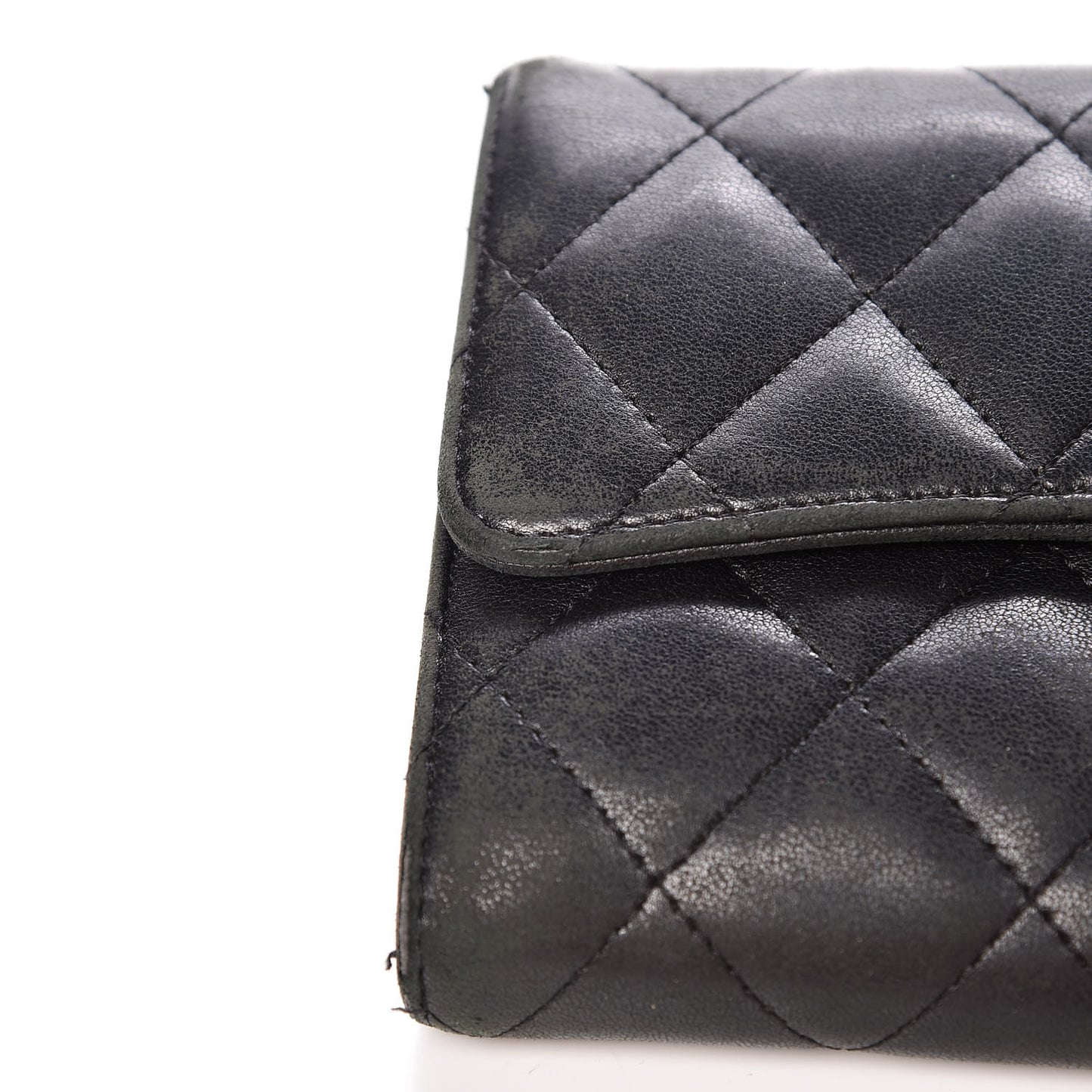 Lambskin Quilted Large Flap Wallet Black