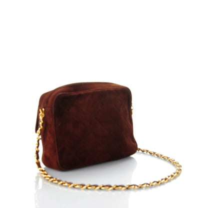 Chanel Suede Quilted CC Tassel Camera Case Brown 3 of 8