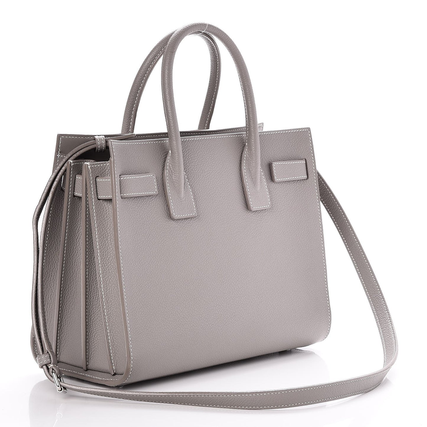 Grained Calfskin Topstich Baby Sac De Jour Fog