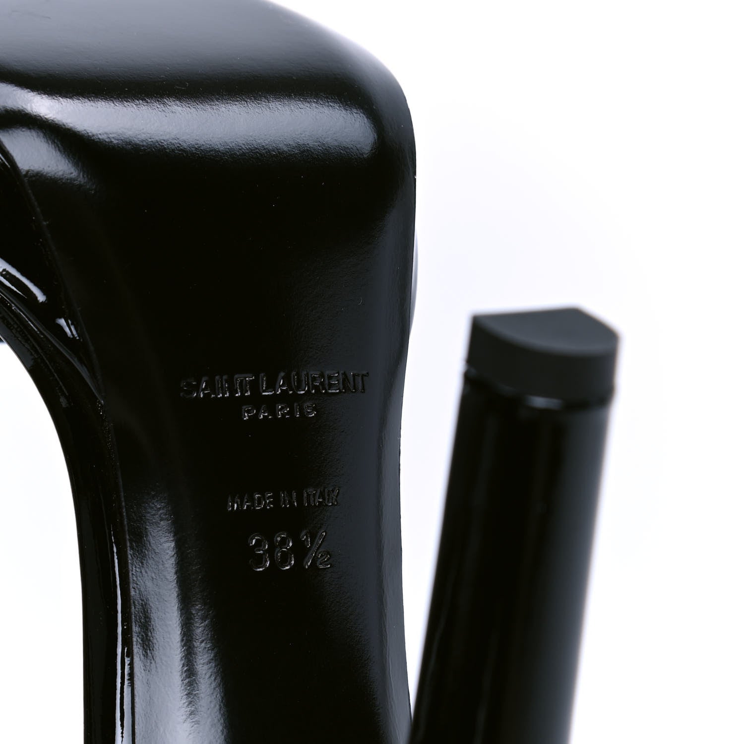 Saint Laurent Patent Calfskin Hall 105 Ankle Strap Platform Sandals 38.5 Black 5 of 5