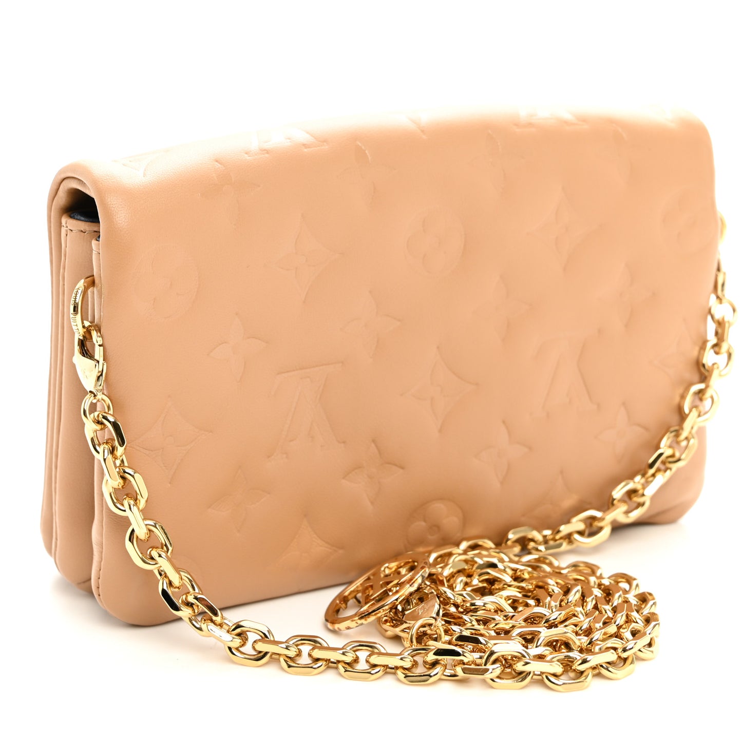 Lambskin Embossed Monogram Pochette Coussin Camel