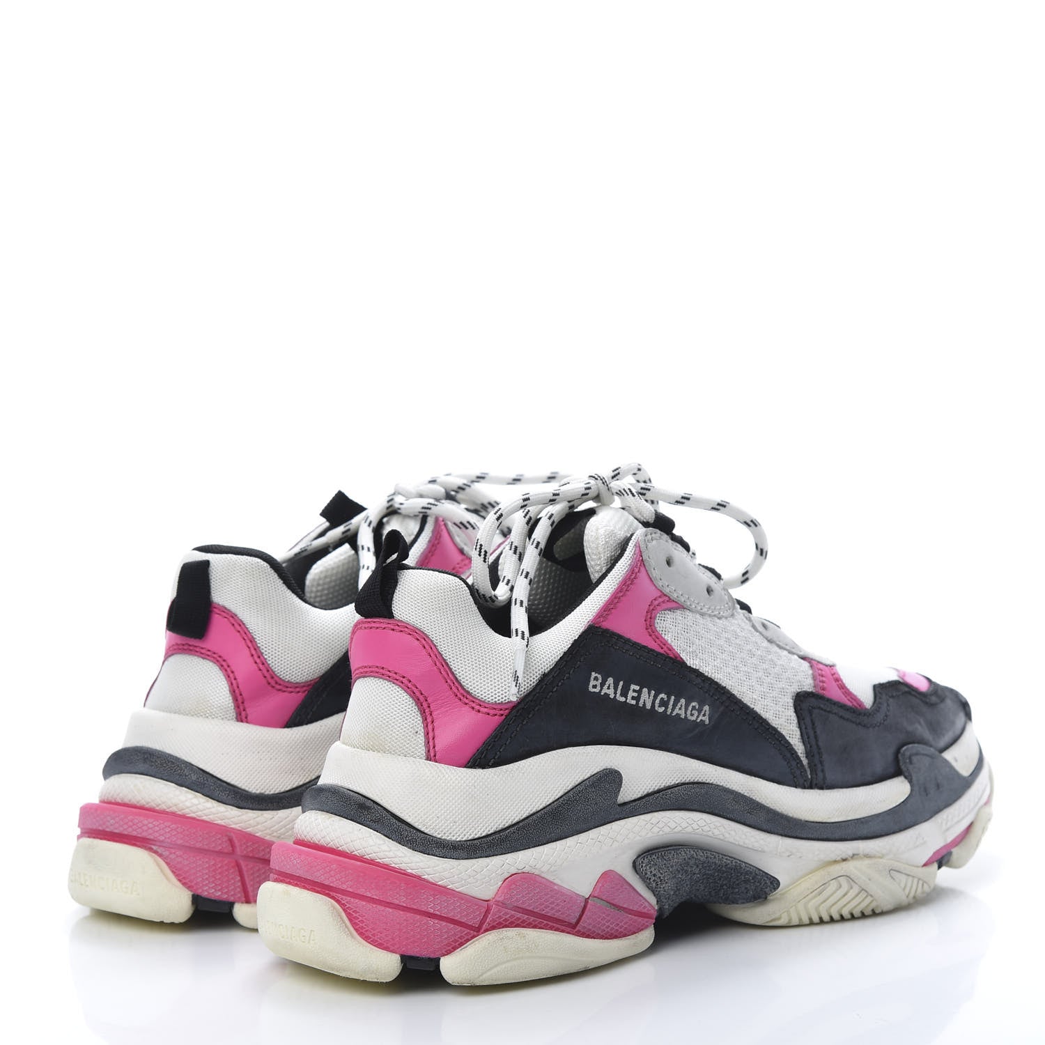 Balenciaga Fabric Mesh Womens Triple S Sneakers 40 Rose Fluo Black White 4 of 8