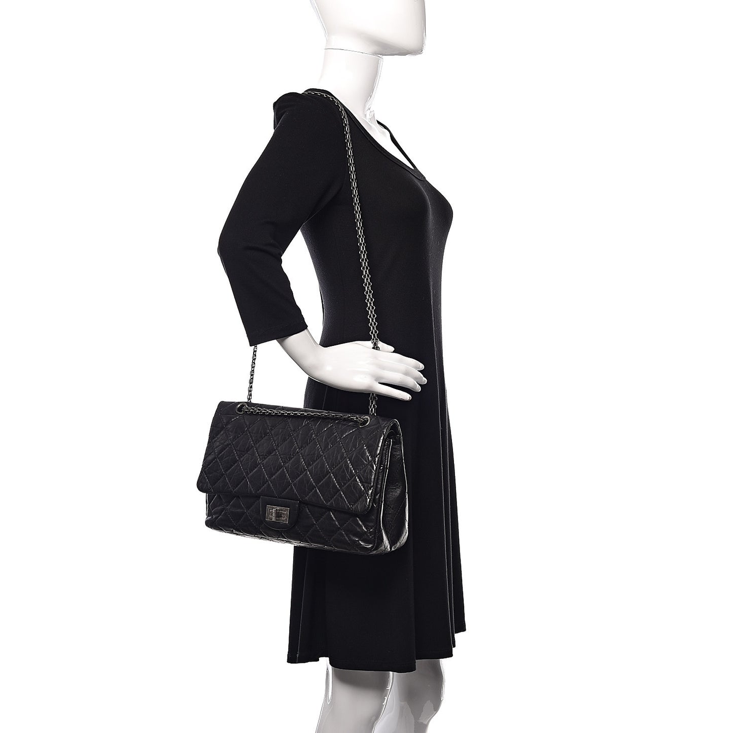 Aged Calfskin Quilted 2.55 Reissue 227 Flap Black