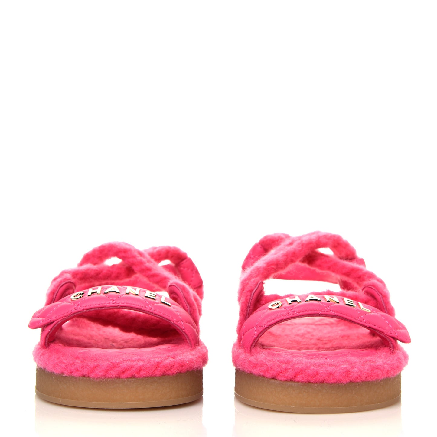 Cord Lambskin Quilted Logo Sandals 37 Pink