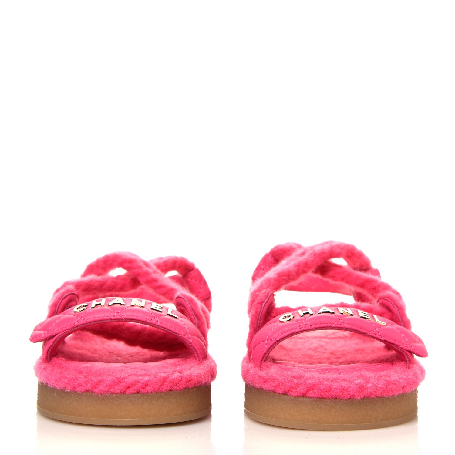 Chanel Cord Lambskin Quilted Logo Sandals 37 Pink 2 of 6