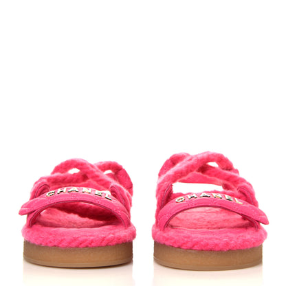 Chanel Cord Lambskin Quilted Logo Sandals 37 Pink 2 of 6