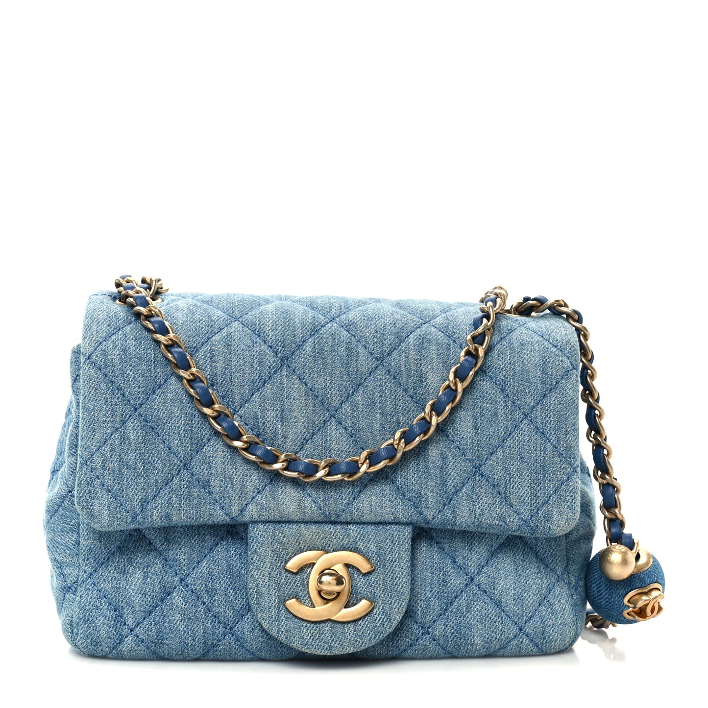 Denim Quilted Mini Pearl Crush Flap Blue