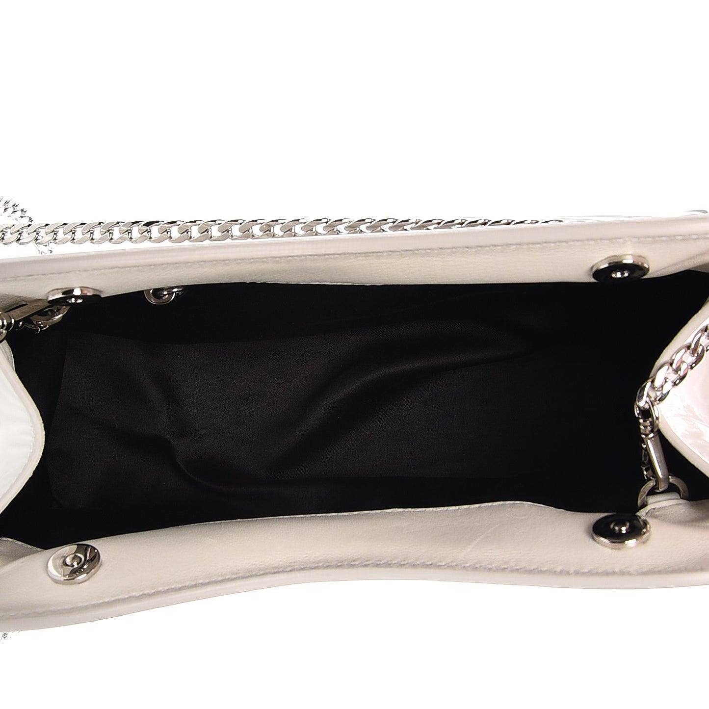 Vernice Patent Quilted Chain Clutch Bianco