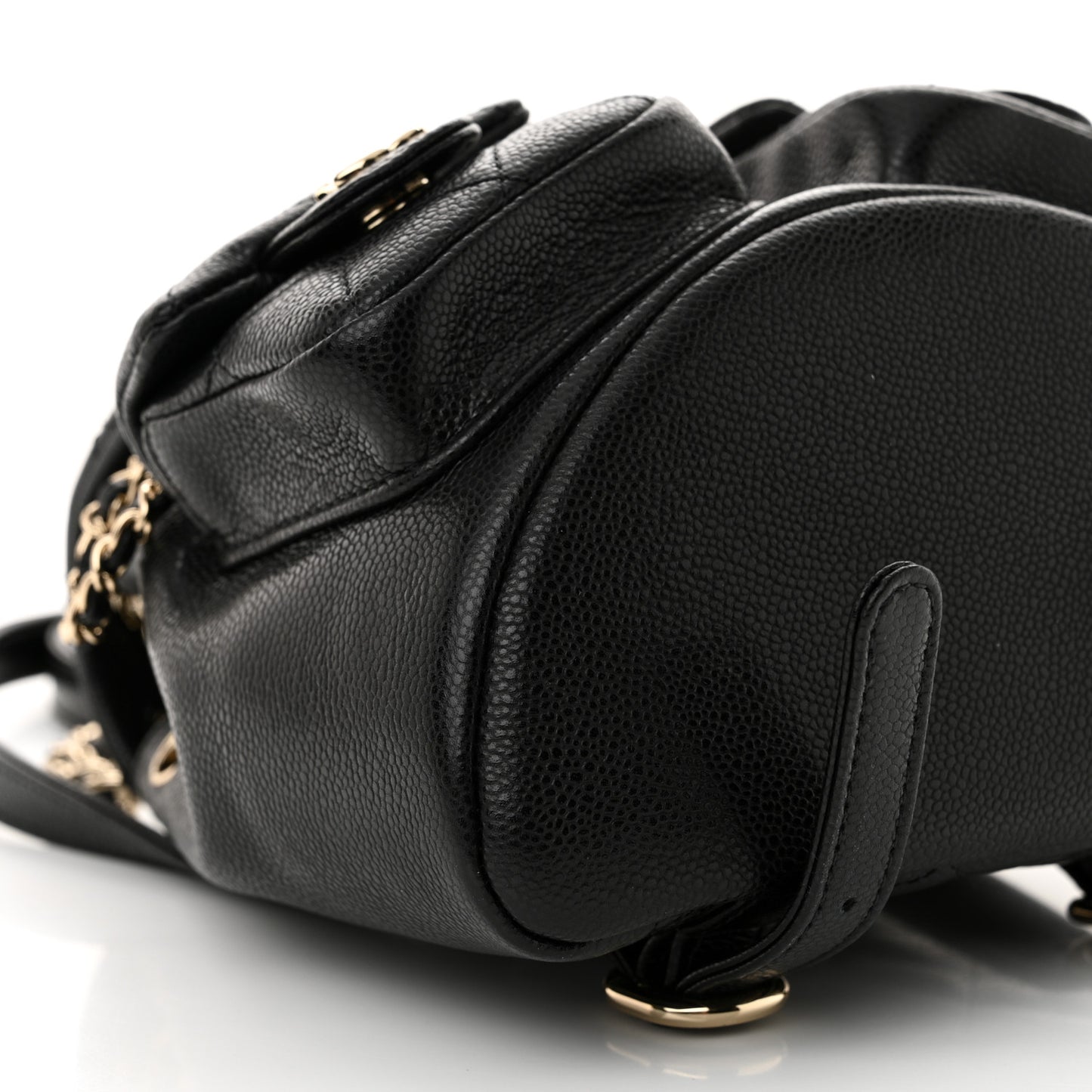 Shiny Caviar Quilted Small Duma Pockets Drawstring Backpack Black