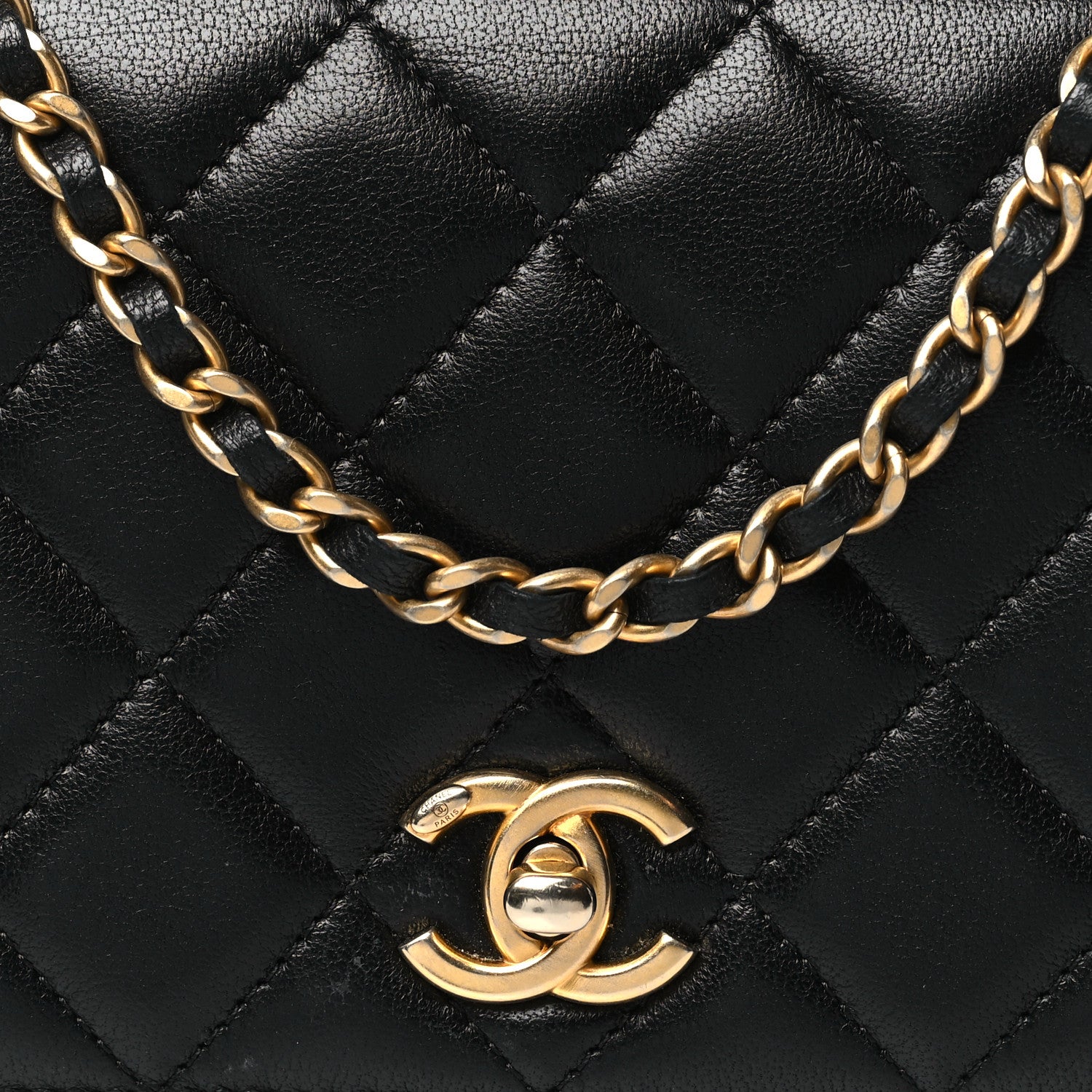 Chanel Lambskin Quilted CC Pearl Crush Wallet on Chain WOC Black 9 of 12