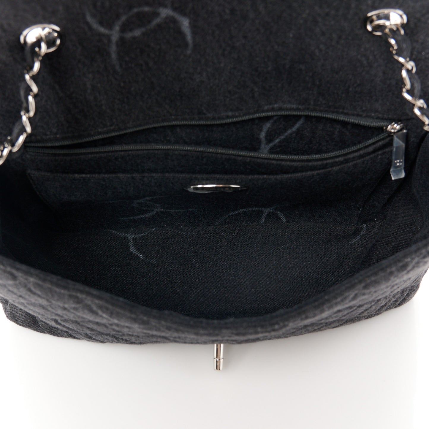 Denim Quilted CC Print Jumbo Single Flap Black