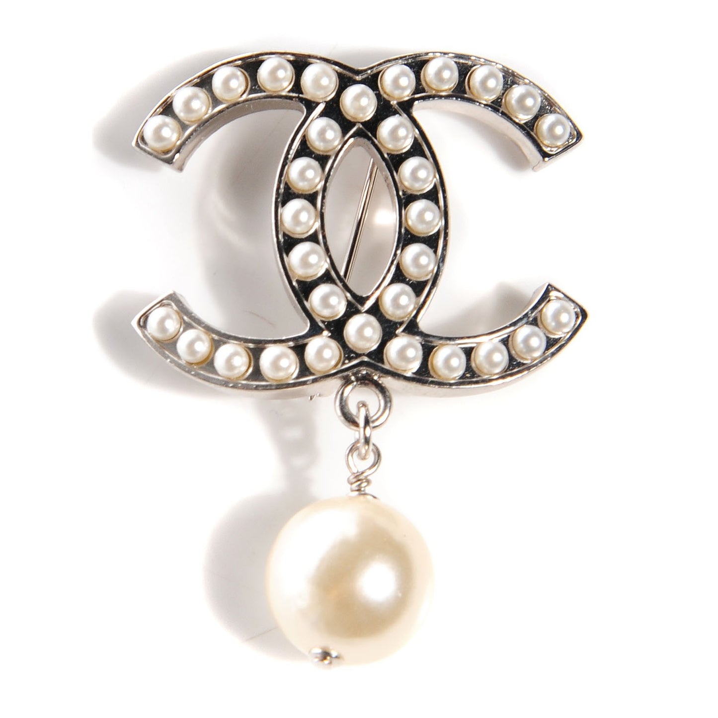 Pearl CC Drop Brooch Silver