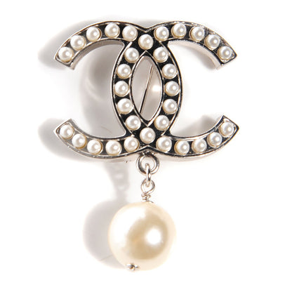 Chanel Pearl CC Drop Brooch Silver 1 of 4