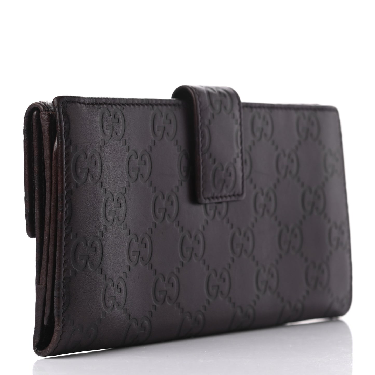 Guccissima Margaux Calfskin Metal Bar Continental Flap Wallet Chocolate