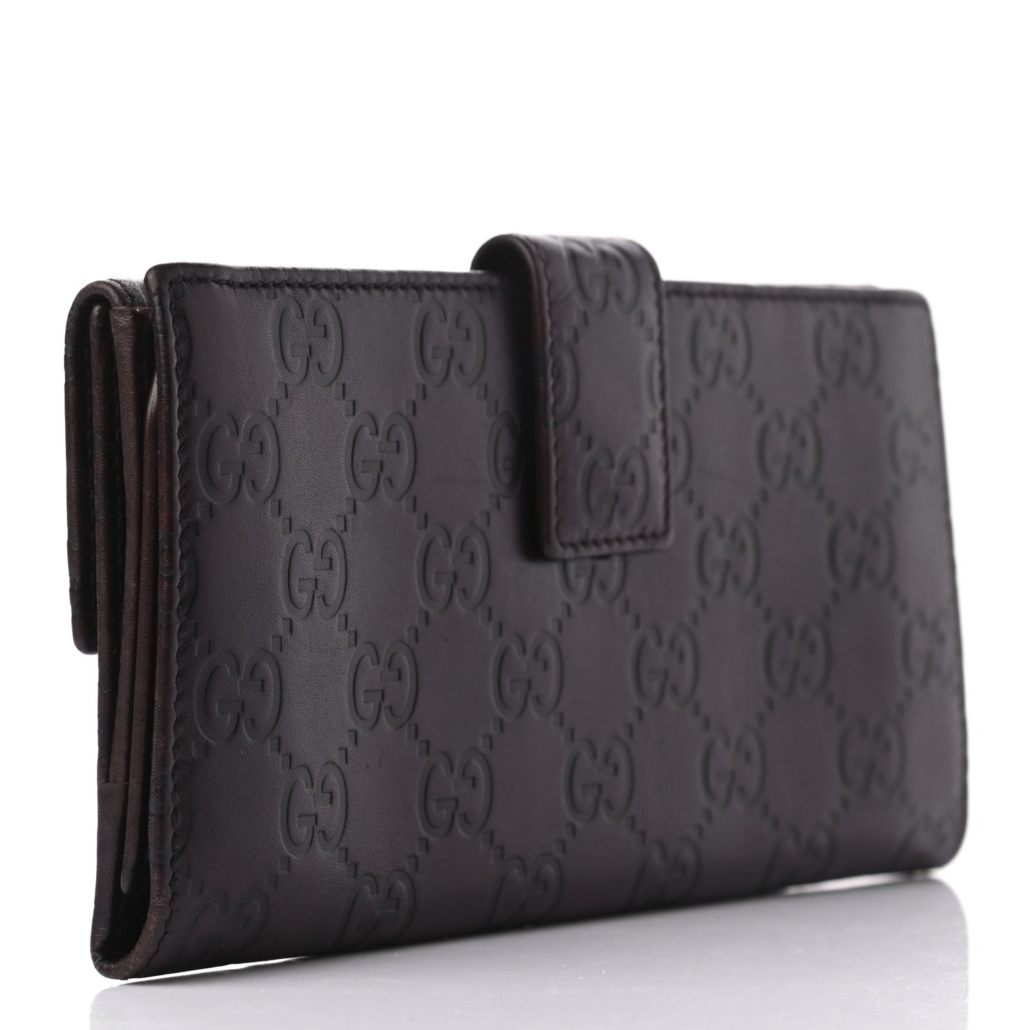 Gucci Guccissima Margaux Calfskin Metal Bar Continental Flap Wallet Chocolate 3 of 11
