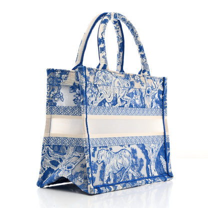 Christian Dior Transparent Canvas Embroidered Small Toile De Jouy Reverse Book Tote Fluorescent Blue 3 of 10